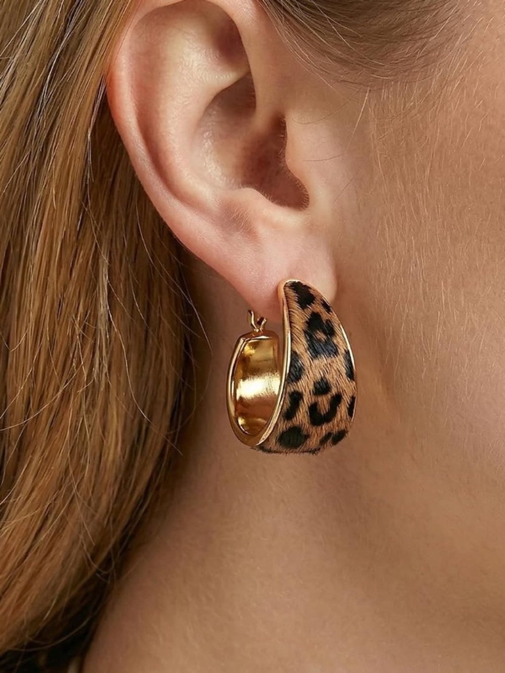 Anthropologie Leopard-Print Gold Hoop Earrings